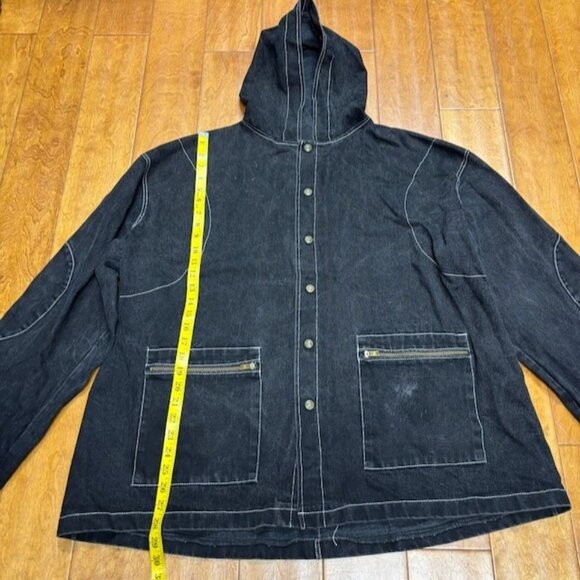Amanda‎ Uprichard Living Dolls Womens Denim Jacket Hood Distressed Grunge Goth - Picture 5 of 10
